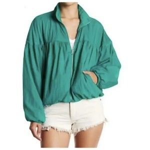 Free People Womans Small Dark Turquoise Balloon Sleeve Bomber Puff Jacket